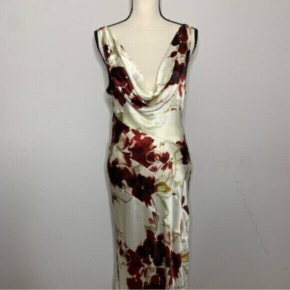 NWT NICHOLAS Sally Watercolor Floral Ivory Cowl Neck Side Slit Maxi Dress - Picture 10 of 17